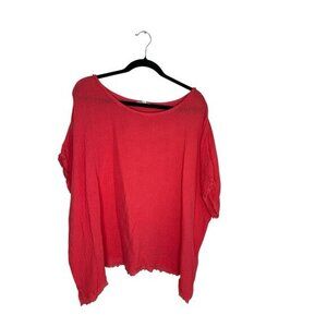 Eileen Fisher Gauzy Organic Cotton Coral Orange Frayed Hem Top Plus Size 3X